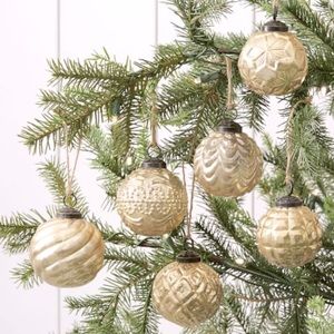 Pottery Barn Embossed Gold Kugel Style Ornaments Set/6 New In Box 🌿